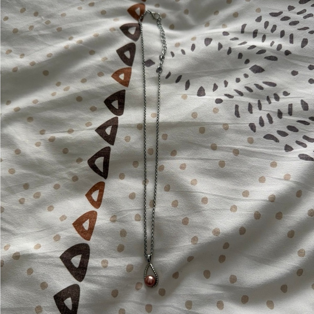 Sterling Silver Teardrop Necklace with Pink Pearl Pendant